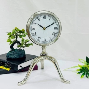 Metal Table Clock in Silver Finish 11.5" Height - Picture 1 of 13