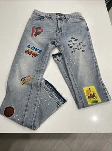 Forever 21 Men’s Jeans Size 31 Embroidered, Patches, Graphic Print "Love" Denim - Picture 1 of 10
