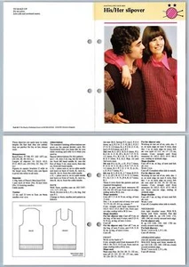 His/Her Slipover - Men - 1979 Odhams Knitting Collection Pattern Card - Picture 1 of 1