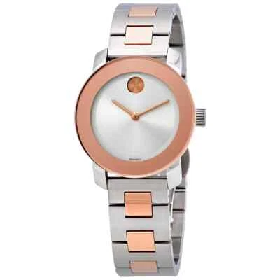 Nuevo reloj de cuarzo suizo para mujer MOVADO BOLD acero inoxidable esfera plateada dos tonos Foto 1 de 4