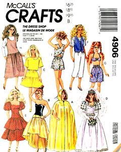 Reproduction de motifs de vêtements Barbie vintage 1990 McCall's 4906 non coupés