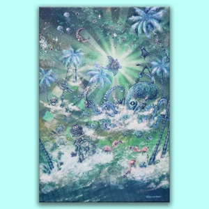 "IN CONTROL" canvas print, pop graffiti tattoo under the sea ocean octopus frog - Picture 1 of 7