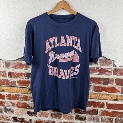 Camisa masculina vintage Atlanta Braves grande azul ponto único beisebol liga principal de beisebol 1990 - Imagem 1 de 4
