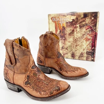 Botas curtas de cowgirl raras antigas femininas gringo 7,5 Le Medeline coração alado - Imagem 1 de 4