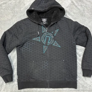 Felpa con cappuccio e zip intera vintage Unit uomo XL giacca nera Y2K anni 2000 racing - Foto 1 di 10