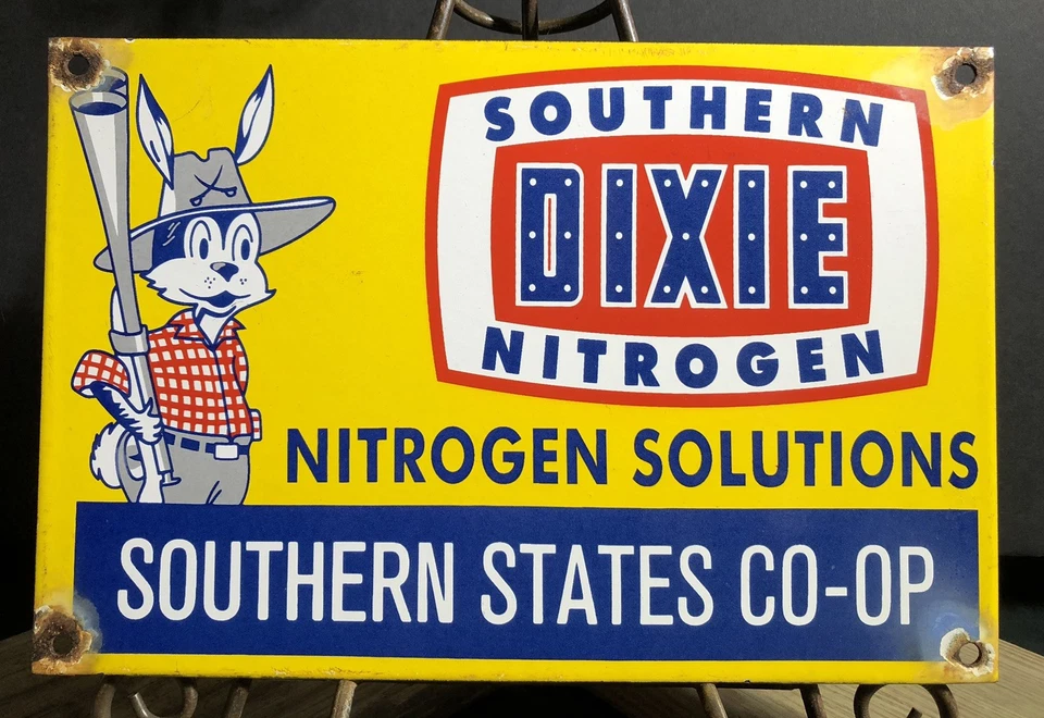 VINTAGE DIXIE SOUTHERN NITROGEN 12” PORCELAIN SOLUTIONS STATES CO-OP GAS SIGN - Image 1 of 4