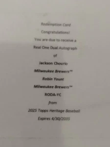 2025 Topps Heritage Real One Dual Auto Redemption Chourio/Yount. /25 - Picture 1 of 2