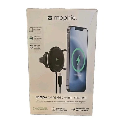 Mophie Snap+ Negro 15W Carga Inalámbrica Universal Coche Ventilación Montaje con MagSafe Foto 1 de 4
