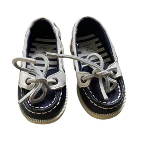 Janie and Jack Blue Leather Boat Shoes Toddler Size 4 - Picture 1 of 4