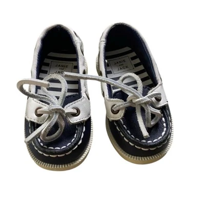 Janie и Jack синий кожаный лодка туфли ребенка ясельного возраста размер 4 - Изображение 1 из 4