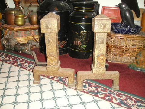 Antique Cast Metal Andirons Gothic Medieval Arts & Crafts Andirons Fireplace Cover
