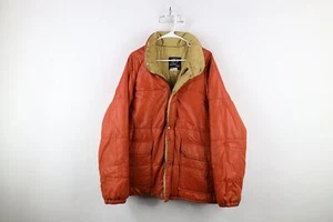 Vtg 70s Streetwear Mens XL Distressed Full Zip Winter Puffer Jacket Orange USA - Picture 1 of 17