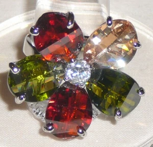 "Anillo de plata de ley y flor cúbica multicolor, tamaño 8, 1 1/8"" de diámetro" - Imagen 1 de 4