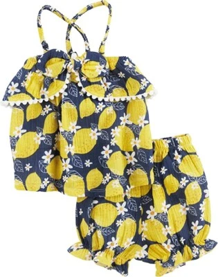 Nuevo JUEGO CORTO LIMÓN Mud Pie Casual Bay Girl regalo mediano 2T-3T amarillo 2 piezas Foto 1 de 2