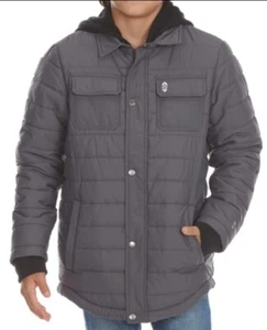 Free Country Jacket MEDIUM Boys 8 NAVY GREY FULL Zip Flannel Lined Hoodie - Picture 1 of 10