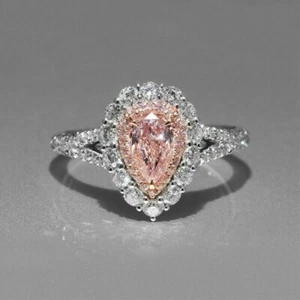 4Ct Pear Lab-Created Pink Sapphire Halo Engagement Ring 14K White Gold Plated - Picture 1 of 6