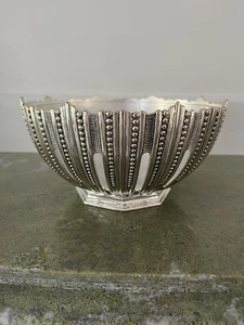 Ciotola in placcato argento con inserto in vetro stile art deco 9 1/2" rotonda - Foto 1 di 10