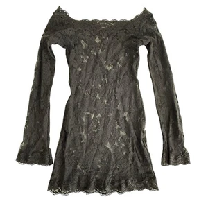 Victoria's Secret Long Sleeve Stretch Lace Slip Dress XS Black Off the Shoulders - Imagen 1 de 8