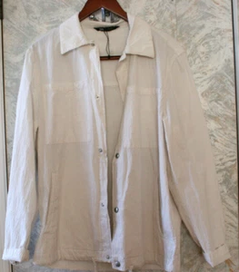ZARA Cotton blend White Crinkle Textured Jacket Blazer Snaps Long sleeves Pocket - Picture 1 of 3