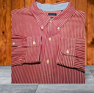 CHAPS Mens Size XL Red White Shirt STRIPED Button Down CREST LOGO Preppy - Picture 1 of 10