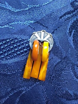 Art Nouveau Spilla in ambra e argento 875 zolotnik / Art Nouveau brooch - Immagine 1 di 4