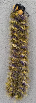 LEI BRAIDED FUZZY PURPLE YELLOW-GREEN CREAM WITH RIBBON & BROWN KUKUI NUTS NWOT - Image 1 of 4
