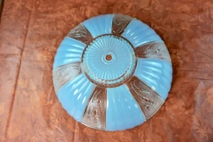 VTG NOS Frosted Blue & Clear Wheat Shade WITHOUT Flush Ceiling Fixture - Picture 1 of 4