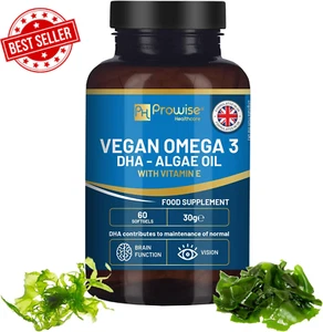 Prowise Vegan Omega-3 DHA from Algae Oil | 60 Softgels with Vitamin E | 400Mg DH - Picture 1 of 12