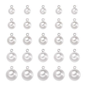 70pcs Resin Plastic Imitation Pearl Round Pendants White Dangle Charms 13~24mm