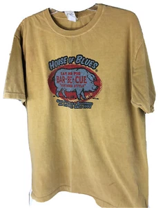 House of Blues "Eat Mo Pig Bar-Be-Cue" T-Shirt Large gelb BBQ 2-seitig - Bild 1 von 5