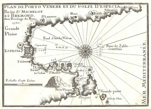 Antike Karte, Michelot, Plan von Porto Venere und dem Golf von Especia
