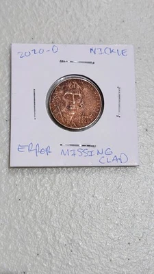 RARE ERROR 2020-D Jefferson Nickel Error  Missing Clad Layer Obv. & Rev - Image 1 of 4