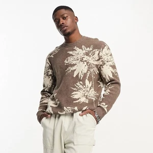 Abercrombie & Fitch floral crewneck knit jumper in brown Size M - Picture 1 of 7