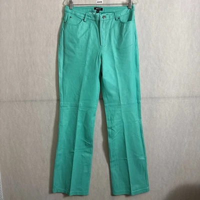 Pantalón Metrostyle para mujer 10T verde cuero genuino tiro alto pierna recta Y2K Foto 1 de 4