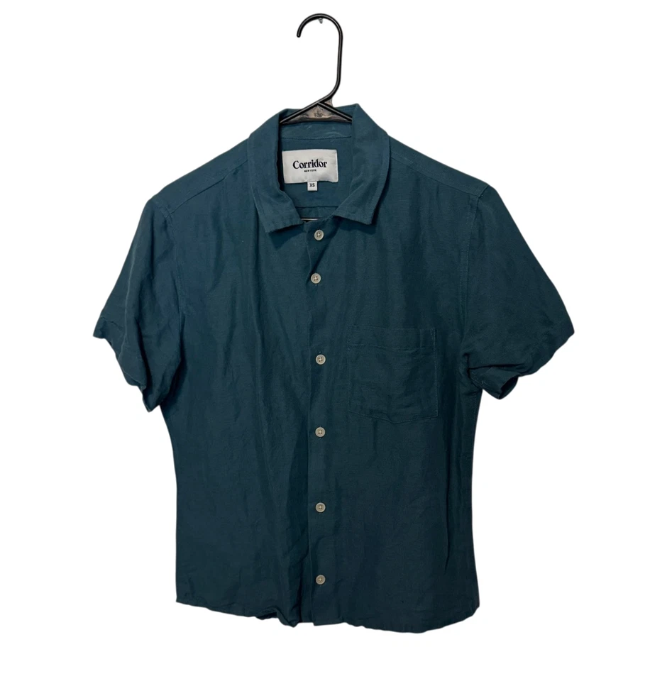 Рубашка мужская Corridor New York XS синяя с коротким рукавом воротник для лагеря на пуговицах легкая - Изображение 1 из 4