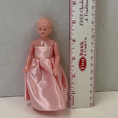 Vintage Pink Celluloid Hard Plastic Doll, Dollhouse Doll, Jointed Arms - Image 1 of 4