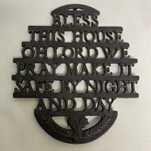 Remache de metal vintage de hierro fundido Bless This House de 4 pies con patas - Imagen 1 de 5