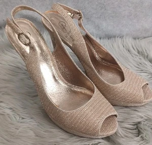 Zapatos de salón Adrianna Papell dorados brillantes con hebilla punta abierta talla EE. UU. 8 M UE 38 - Imagen 1 de 15