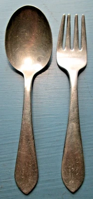 Cuchara y tenedor bebé vintage Frank M. Whiting plata esterlina monograma "Adams" "NUEVO" Foto 1 de 4