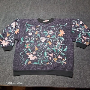 VTG Bacio Spectravest Sweatshirt Women Sz Medium Purple Floral Print 80s 90s - Picture 1 of 9