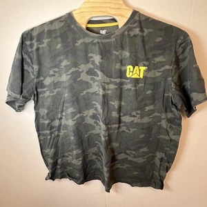 CAT Caterpillar Shirt Mens 4XL Green Brown Yellow Logo Camo Graphic Logo Work - Picture 1 of 8