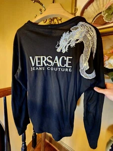 Versace Silver Dragon Embroidered Black Shirt ExtremelyRare Handmade Italy$1,850 - Picture 1 of 9