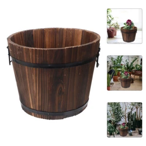 Barrel Planters Outdoor Solid Wood Flowerpot Wooden Bucket Buckets and Pails - Picture 1 of 12