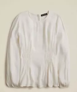 J crew ivory shirred waist Viscose Crepe Long Sleeve Top sz 4 - Picture 1 of 6