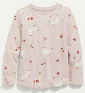 Old Navy Toddler Size 4T ~ Pink Unicorn & Hearts ~ Pink Long Sleeve T-Shirt Tee - Picture 1 of 1