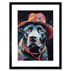 Pit Bull Terrier Dog Red Cowboy Hat Portrait Framed Wall Art Print Picture 12X16