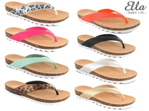 Ladies Ella Sandals Toe Post Comfort Flip Flops Foot Bed Casual Summer Shoes - Picture 1 of 19