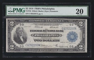 US 1918 $2 FRBN Battleship Scarce Signature Combinations FR 755 PMG 20 VF (297) - Picture 1 of 2