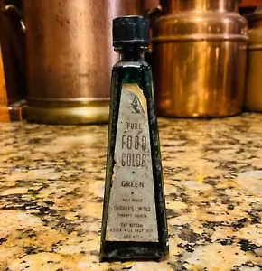 Vintage Shirriff's Green Food Color Dye Small Unusual Triangular Bottle 3.5” - Picture 1 of 3