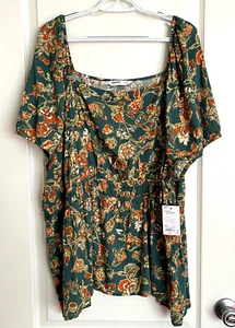 NWT SONOMA Green Floral Square Neck Peplum Top Blouse Sz 2X - Picture 1 of 3